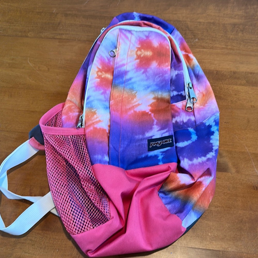 Jansport half backpack, pink/purple/orange.